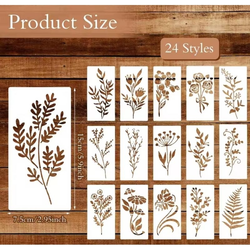 ที66. (24 ออกแบบ) RECTANGLE WILDFLOWER TEMPLATE STENCIL DRAWING