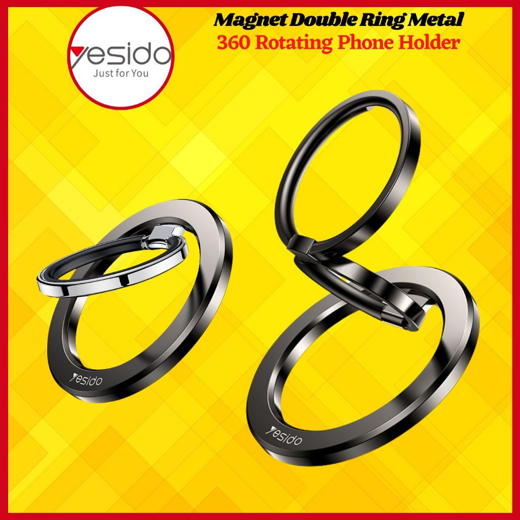 Yesido สังกะสีอัลลอยด์ 180 องศา Dlip และพับในตัว N52 แม่เหล็กแหวนคู่โลหะแหวนพับที่วางโทรศัพท์