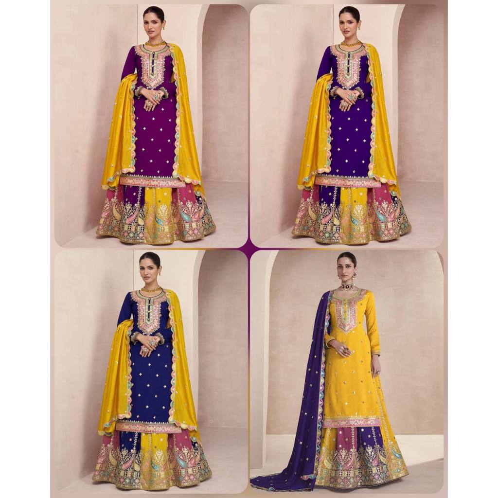 สินค้ามาใหม่ PREMIUM DESIGMER PARTY WEAR SET FOX GEORGETTE EMBROIDERY WORK(SIZE M ถึง 2XL)