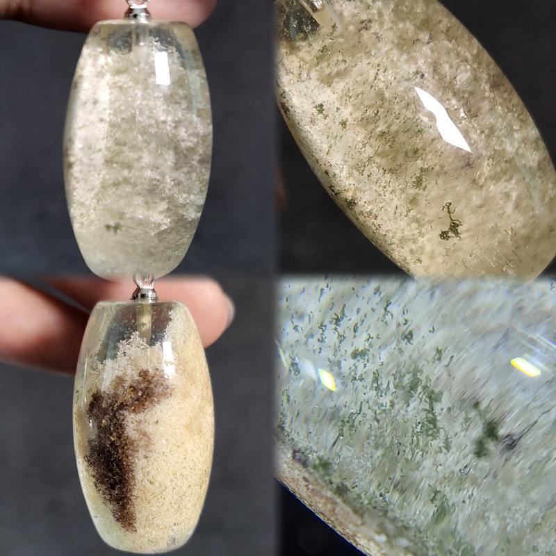 สินค้าจริง 29.9 มม.Phantom Quartz aka Lodolite สร้อยคอคริสตัลอุปกรณ์เสริมคริสตัลคริสตัลคริสตัลสร้อยค