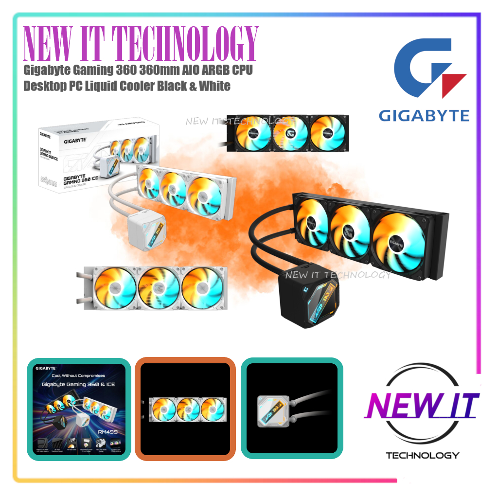 Gigabyte Gaming 360 360mm AIO ARGB CPU Desktop PC Liquid Cooler Black & White