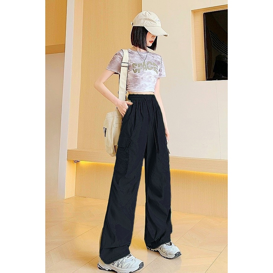 Baggy cargo แฟชั่นกางเกงสไตล์เกาหลีสีกากี perempuan slack กางเกงผู้หญิง seluar kargo perempuan