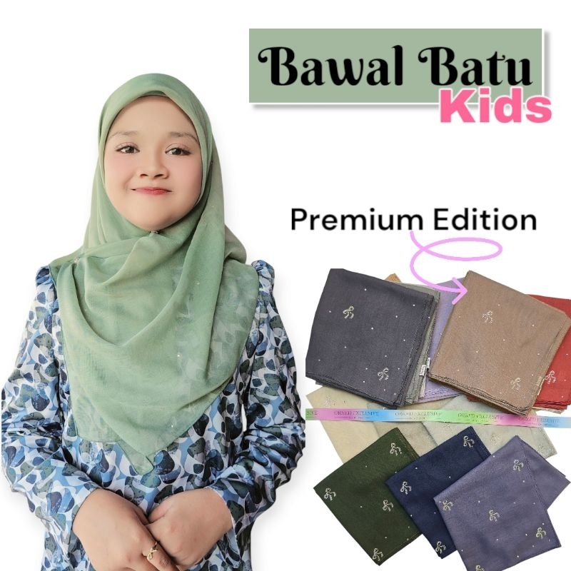 Tuning / ผ้าฝ้ายพรีเมี่ยม BAWAL TUDUNG RIBBON STONE / TUDUNG BAWAL BATU / TUDUNG BAWAL PLAIN KIDS