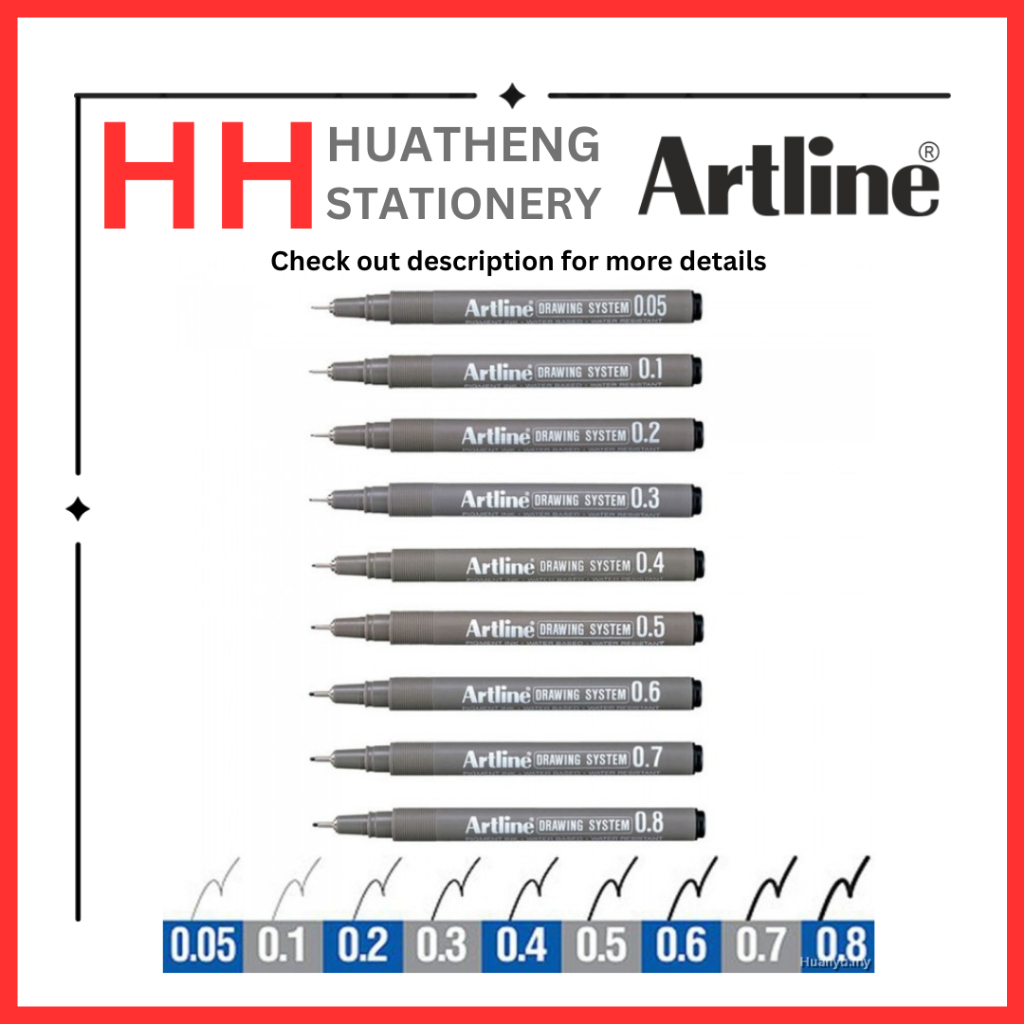 Artline Drawing System Drawing Pen (ขนาด: 0.1 มม., 0.2 มม., 0.3 มม.,0.4 มม., 0.5 มม. 0.6 มม., 0.7 มม