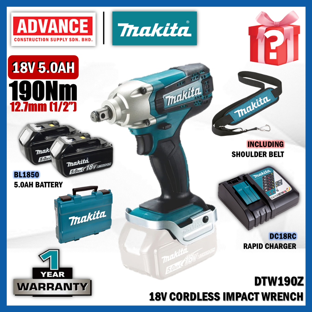 MAKITA DTW190ZX / DTW190RFX2 18V ประแจผลกระทบไร้สาย 12.7MM (1/2")