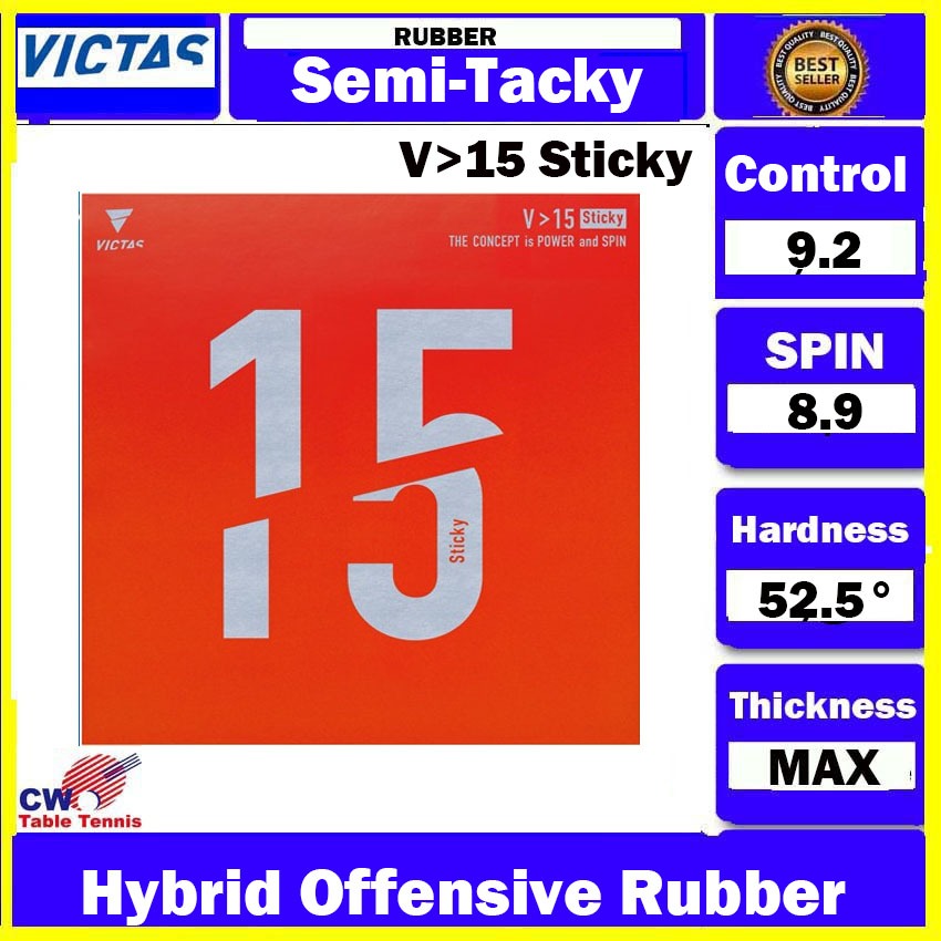 Victas V>15 Sticky Semi-Tacky, v15 Pimple In High Energy Tension เป็นเรือธงไฮบริดของยางที่สําเร็จ ge