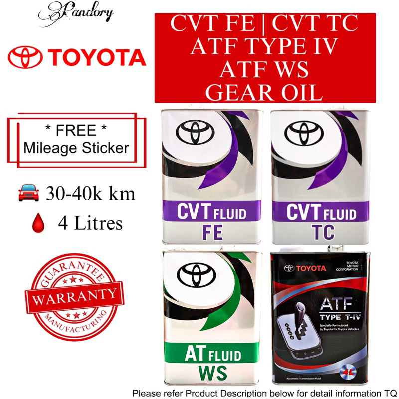 MINYAK GEAR TOYOTA GEAR OIL (CVT FE)(CVT TC)(ATF TYPE IV)(ATF WS) VIOS HARRIER CAMRY AVANZA ESTIMA V
