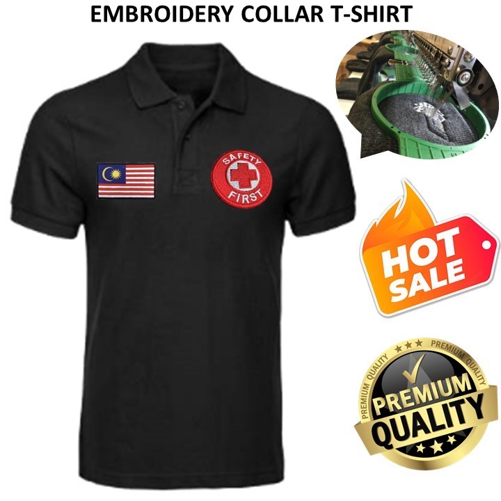 EMBROIDERY SULAM SAFETY FIRST & FLAG BLACK COLLAR SHIRT