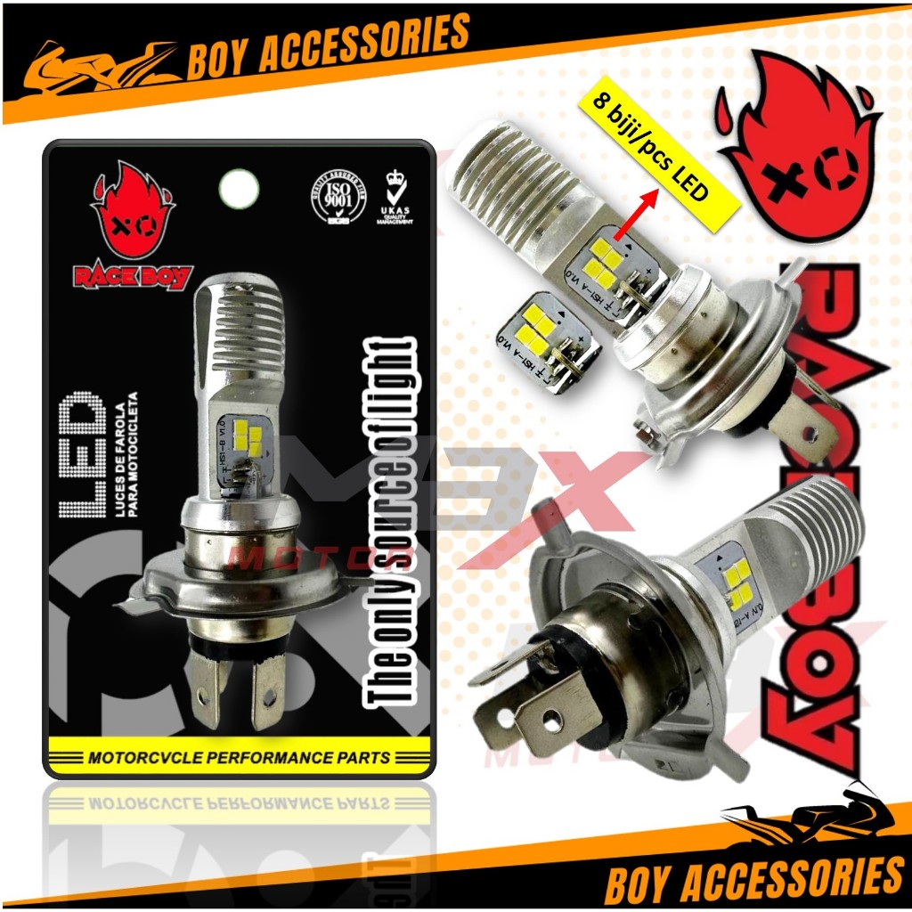 RACE BOY หลอดไฟ Led Mentol Putih Cool White HS1 H4 Y15ZR LC135 v4-v6 SRL115fi RS150 FZ150 VF3i Egos-