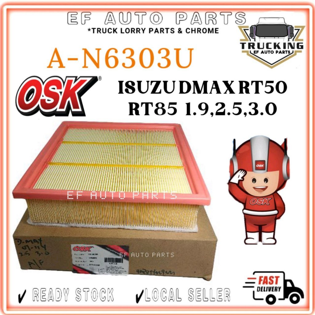 OSK AIR FILTER A-N6303U ISUZU D-MAX DMAX RT50 RT85 1.9 , 2.5 , 3.0 8-98140266-0 / 8-98140265-0 4X4 K