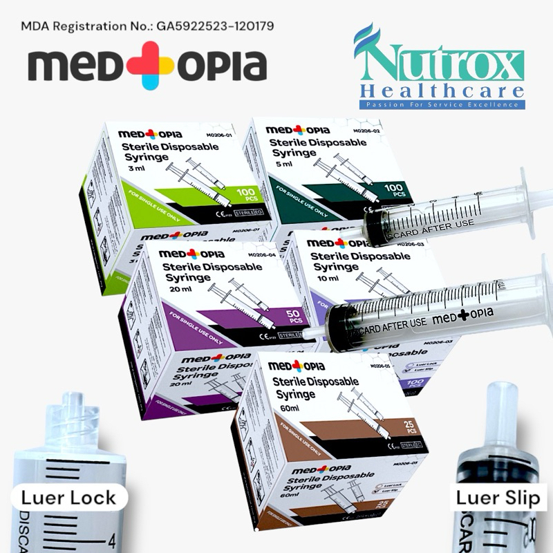 Medtopia Steile Syringe Luer Lock / Luer Slip พร้อมหลายขนาด 100/50/25 ชิ้น (1 กล่อง)