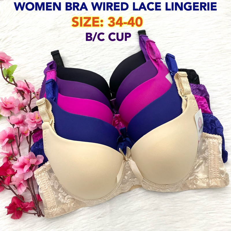 3748 WIRED 34-40 BEAUTIFUL LACE 3/4 CUP BRA / BAJU DAALM 34-40 B/C CUP