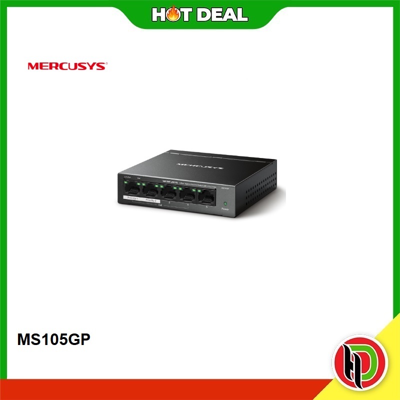 Mercusys MS105GP สวิตช์เดสก์ท็อป Gigabit 5 พอร์ตพร้อม PoE 4 พอร์ต+