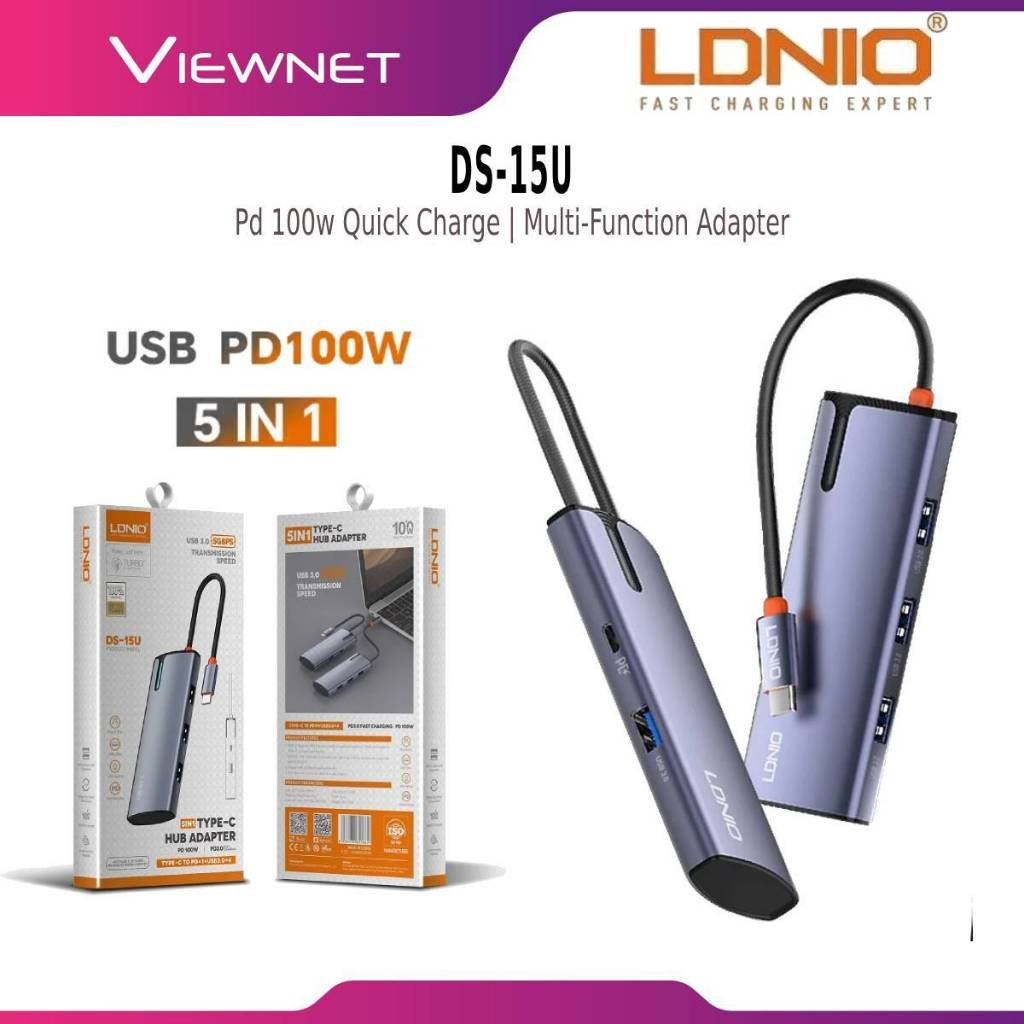 LDNIO PD100W DS-15U 5-IN-1 MULTI-PORTS USB TYPE-C HUB ADAPTER DS-15H DOCK STATION 5 IN 1 USB C HUB A