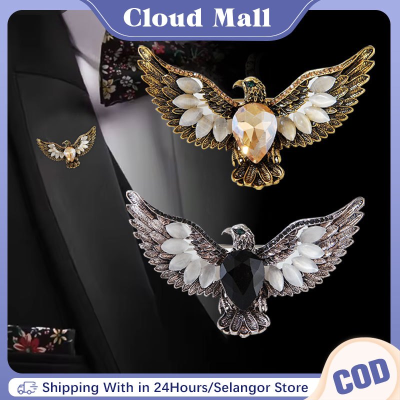 Eagle Bird เข็มกลัด Cats Eye Stone Pin สําหรับผู้หญิงผู้ชายแฟชั่นคริสตัลสัตว์เข็มกลัดเครื่องประดับ