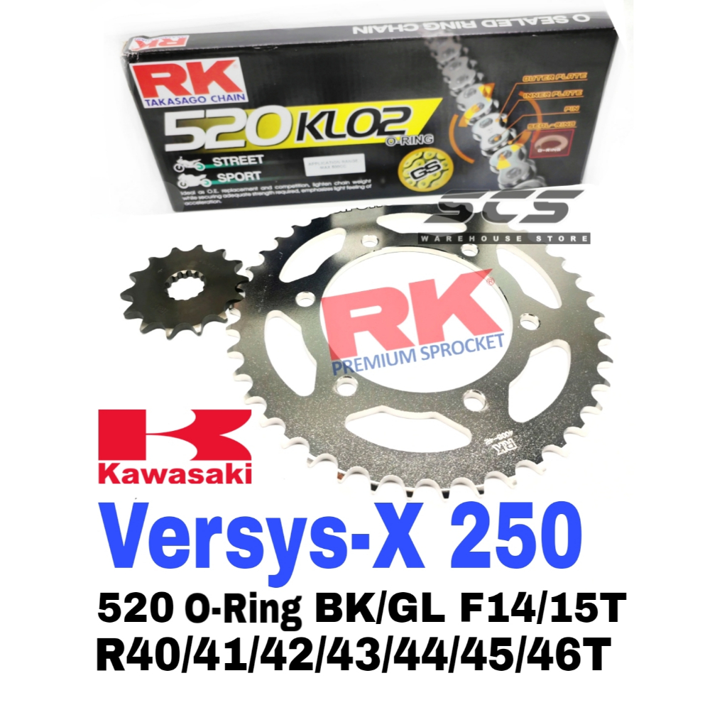 ชุดเฟือง RK Kawasaki Versys-X 250 RK 520 KLO2 O-Ring Chain Rantai VersysX Versys 250 Versys250 Versy