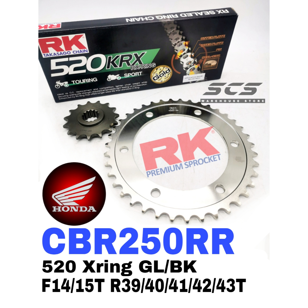 RK ชุดเฟือง Honda CBR250RR ใหม่ 520 X-Ring โซ่สีดําทอง Rantai สีดํา Emas CBR250 RR CBR 250 อุปกรณ์เส