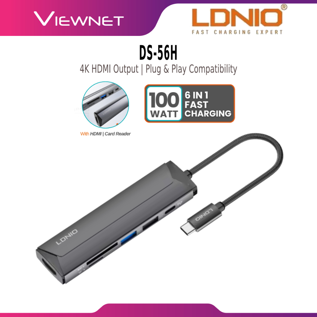 LDNIO DS-56H 6IN1 MULTI-FUNCTION USB-C PD3.0 2.0 DOCKING สถานีพร้อม HDMI 4KHD ข้อมูล TRANSMISSION 5G