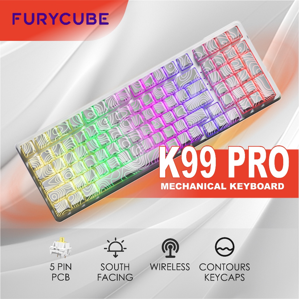 FURYCUBE K99 PRO คีย์บอร์ดไร้สาย 99 คีย์ RGB ปะเก็นโครงสร้างคีย์บอร์ดพร้อม Numpad