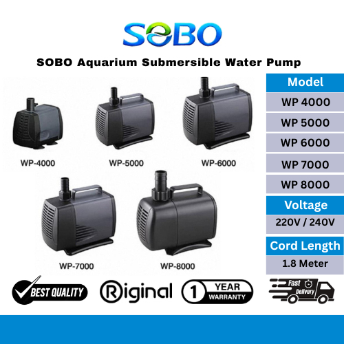 SOBO ปั๊มน้ําใต้น้ําตู้ปลา WP-4000 / WP-5000 / WP-6000 / WP-7000 / WP-8000 ปั๊มไหลสูง