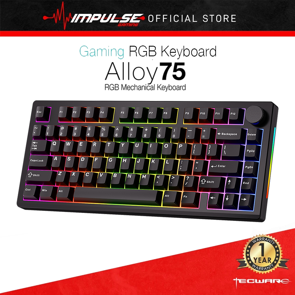 TECWARE Gaming Keyboard Alloy 75 Mechanical RGB Keyboard, CNC Aluminium Case, LED Zones 2 ด้าน, Wire