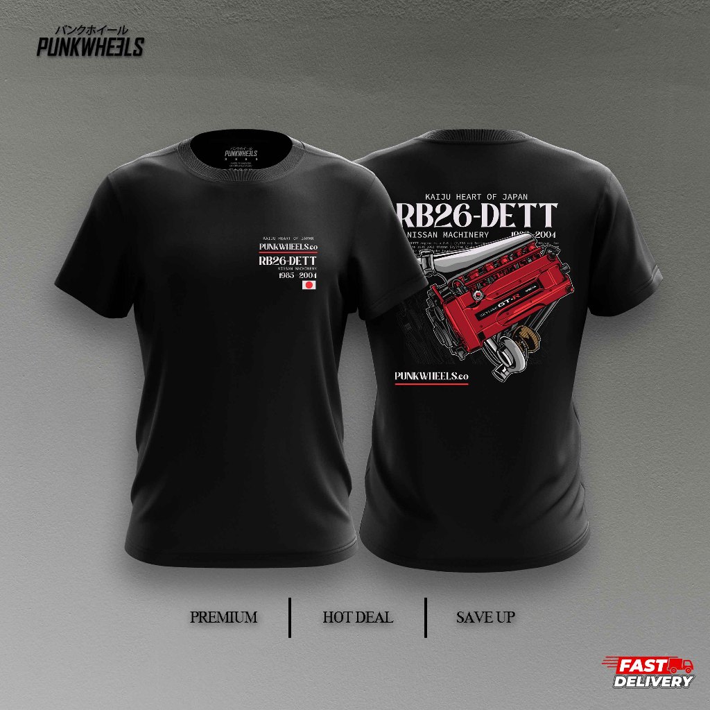 [GRAPHIC TEE] เสื้อยืด RB26-DETT Custom Design By Punkwheels(XS-5XL) BLACK, Short Slevee