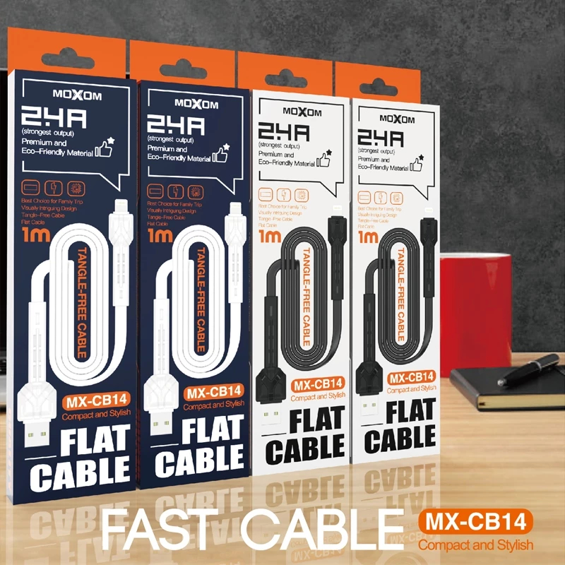 MOXOM MX-CB14 QC 3.0 2.4A FLAT & DATA TRANSMISSION CABLE 1 เมตร