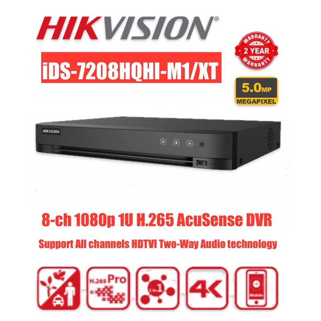 HIKVISION กล้องวงจรปิด iDS-7208HQHI-M1/XT 8ch 3K 5MP 1U H.265 AcuSense DVR