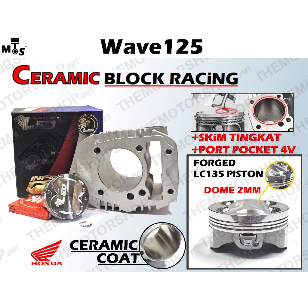 👍(14PIN LC) LEO RACING CERAMIC BLOCK 66MM WAVE125Fi W125 HONDA (FORGED PISTON) DLC COAT BLOK 4V 4VAL