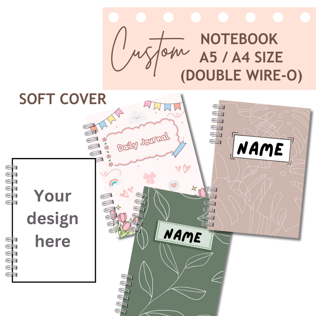 สมุดโน๊ตแบบกําหนดเองปกอ่อน A5 200 หน้า A5 A4 Double Wire-O
