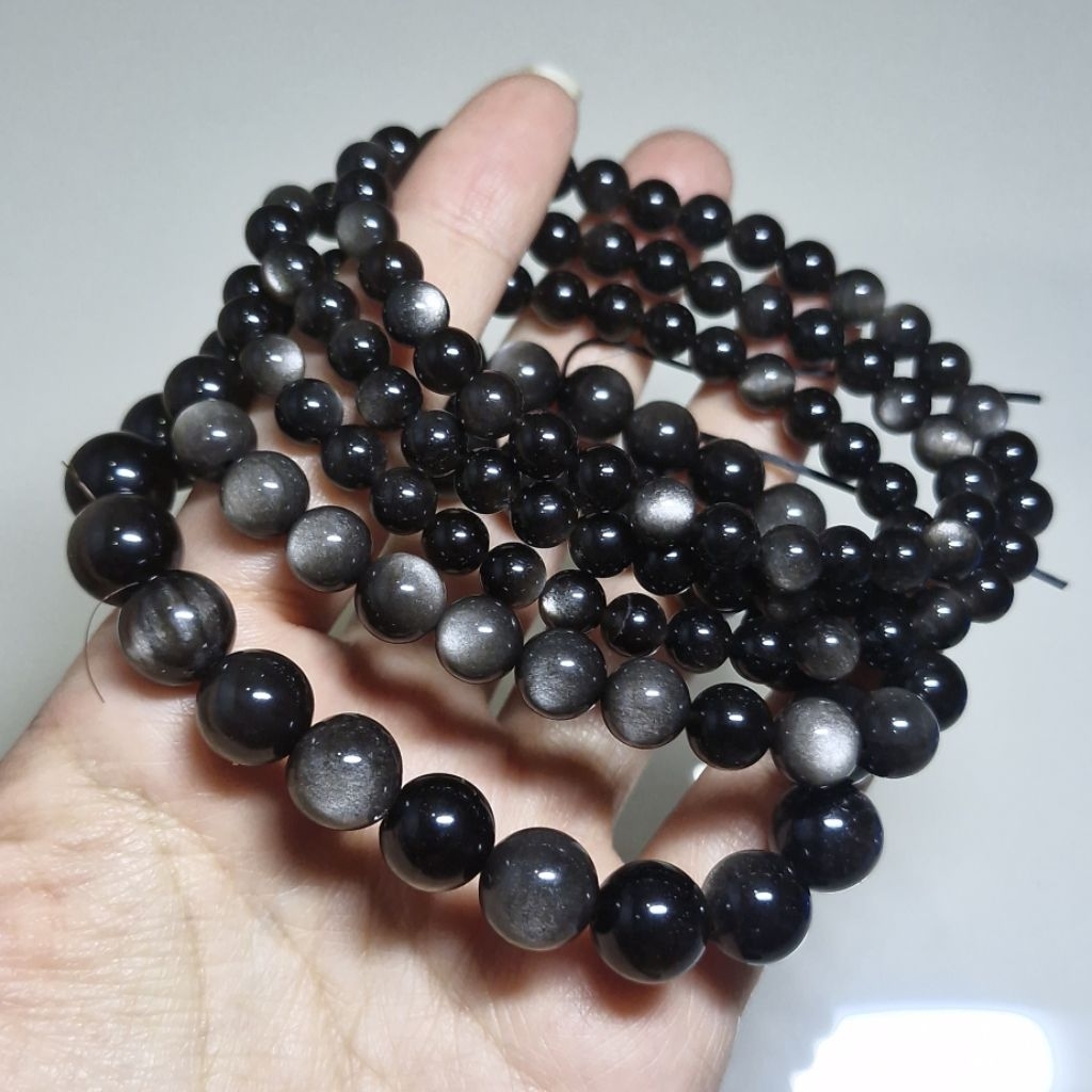 Gelang Obsidian Perak Silver Obsidian bracelet เงิน Obsidian สร้อยข้อมือเงิน