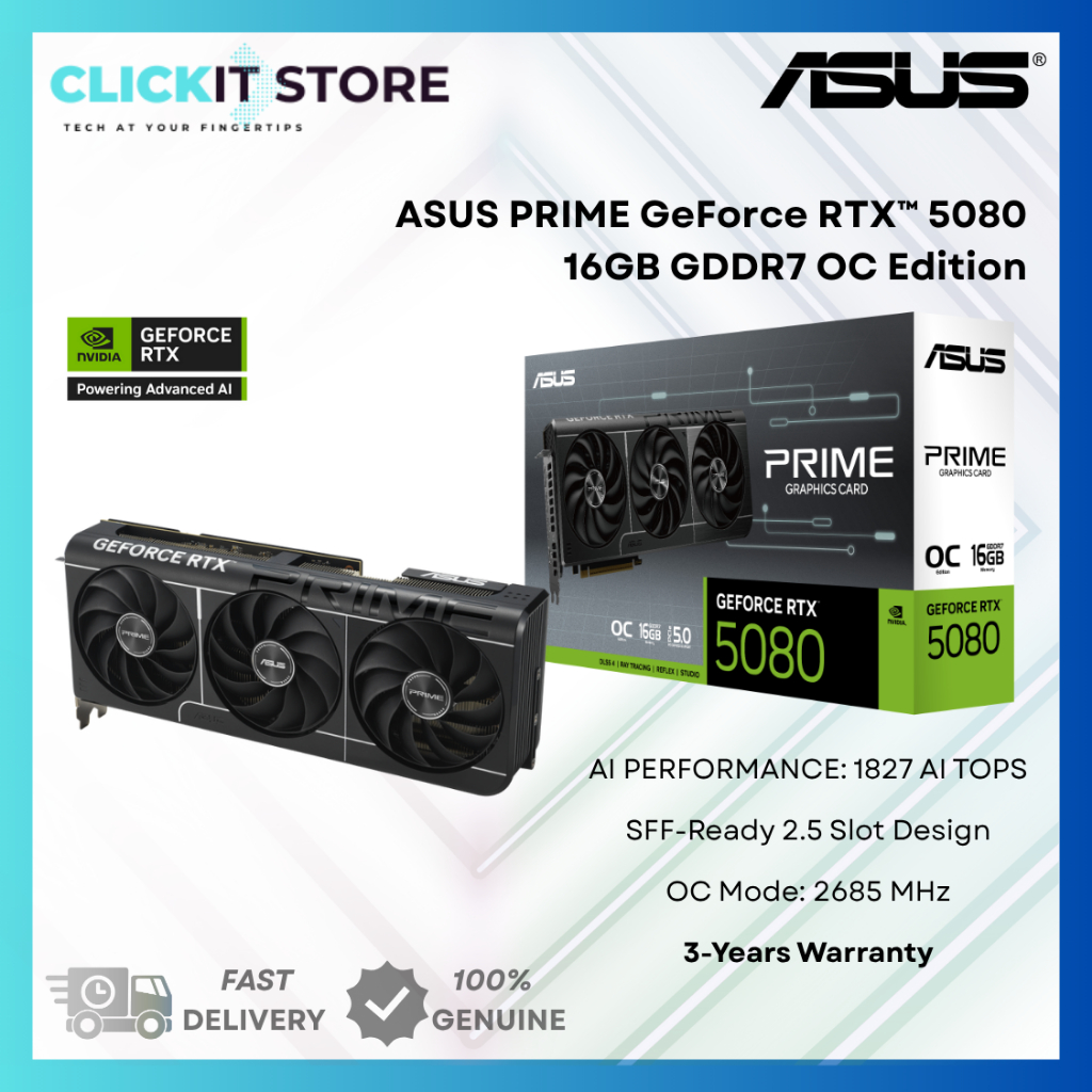 กราฟิกการ์ด ASUS PRIME GeForce RTXTM 5080 16GB GDDR7 OC Edition | PRIME-RTX5080-O16G