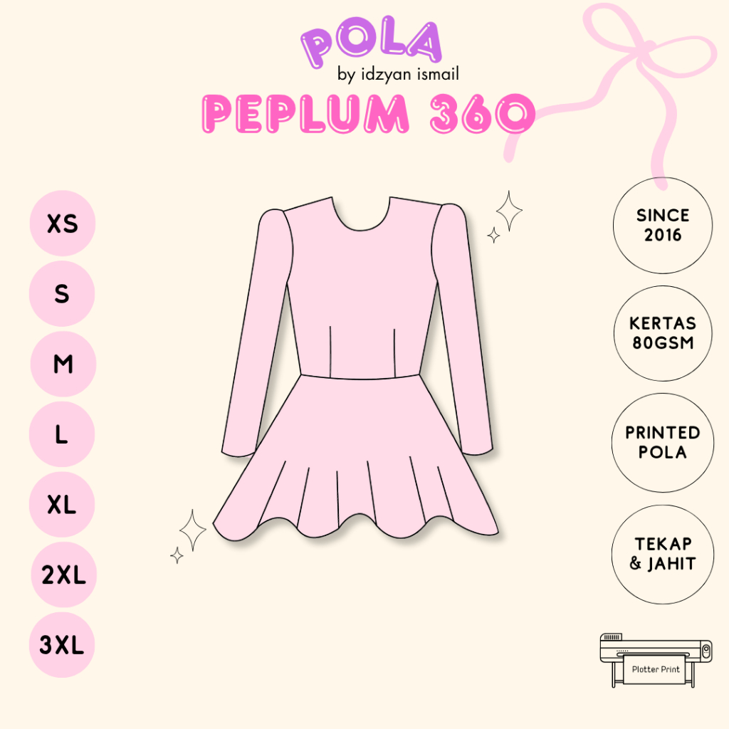 PEPLUM PATTERN KURUNG PEPLUM PATTERN ADULT PATTERN XS-3XL SEWING PATTERN PRINTED PATTERN