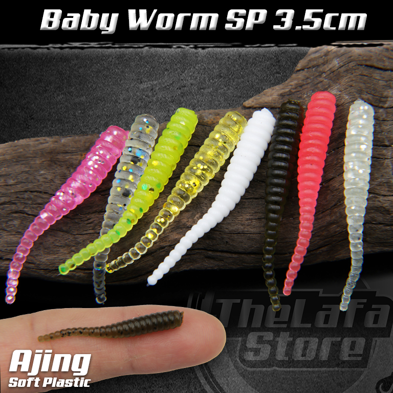 หนอนเด็ก SP 3.5 ซม. 1 แพ็ค/10 ชิ้นเหยื่อตกปลา Ajing Umpan Pancing Casting Worm Softplatic Ultralight