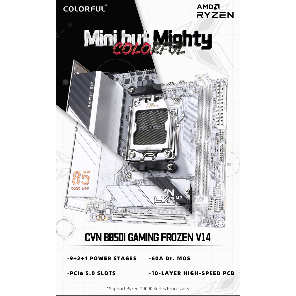 COLORFUL CVN B850I GAMING FROZEN V14 AMD Mini-ITX เมนบอร์ด/ซ็อกเก็ต AM5 & DDR5