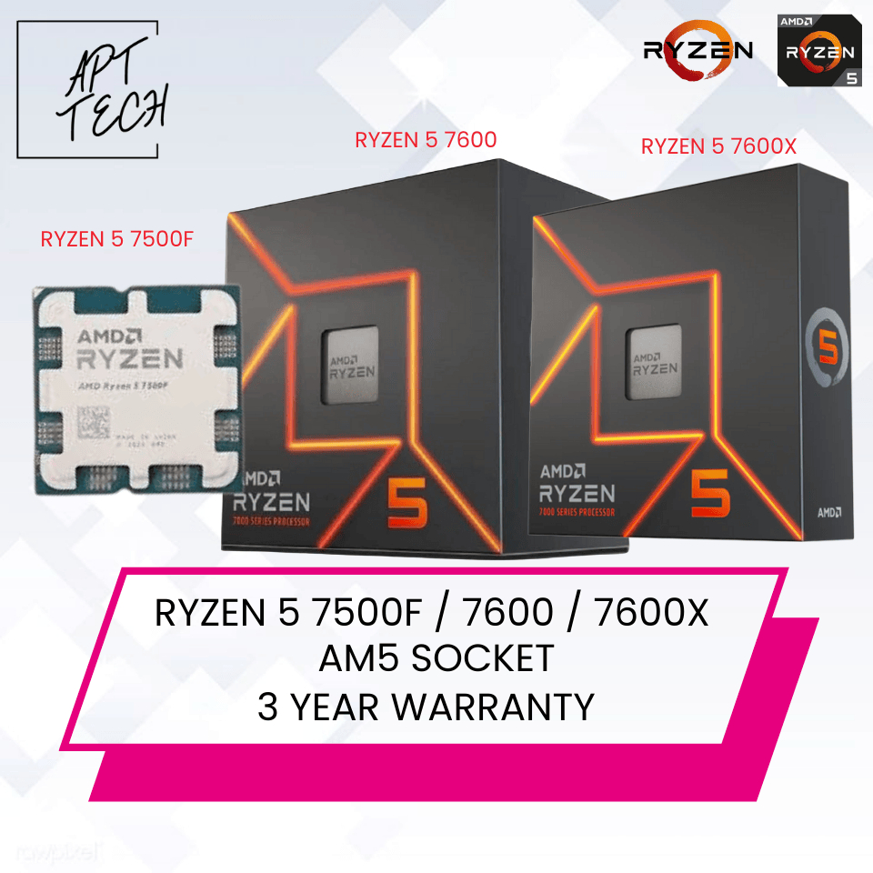 APTTECH AMD RYZEN 5 8400F/8700F/7500F/7600X/9600X/R7 7700/7700X/7800X3D AM5 PROCESSOR/รับประกัน 3 ปี