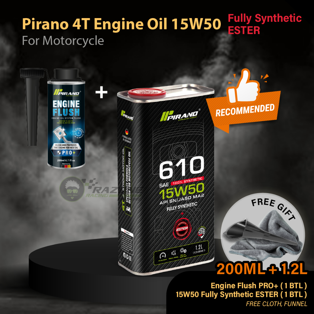 200ML + 1.2L / PIRANO P610 15W50 Ester สังเคราะห์อย่างเต็มที่ 1.2L + PIRANO Engine Flush 200ML / สํา