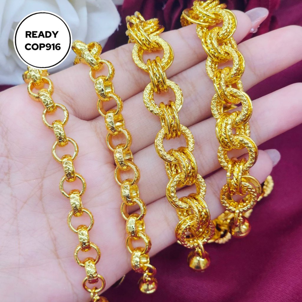 NEW สร้อยข้อมือขนมผู้ใหญ่ 24K Gold Titanium Gold Bangkok Gold 2025 A16