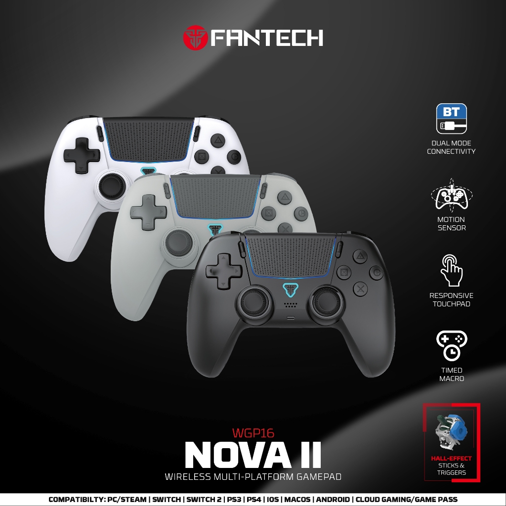 FANTECH WGP16 NOVA II WIRELESS MULTI-PLATFORM GAMEPAD HALL-EFFECT STICKS & TRIGGERS