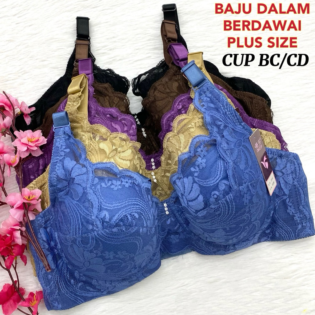 Plus Size FULL CUP C/D Under-wired Bra ( 36~ 46) Cotton Thin Span Lace Bra / Baju Dalam Wanita berda
