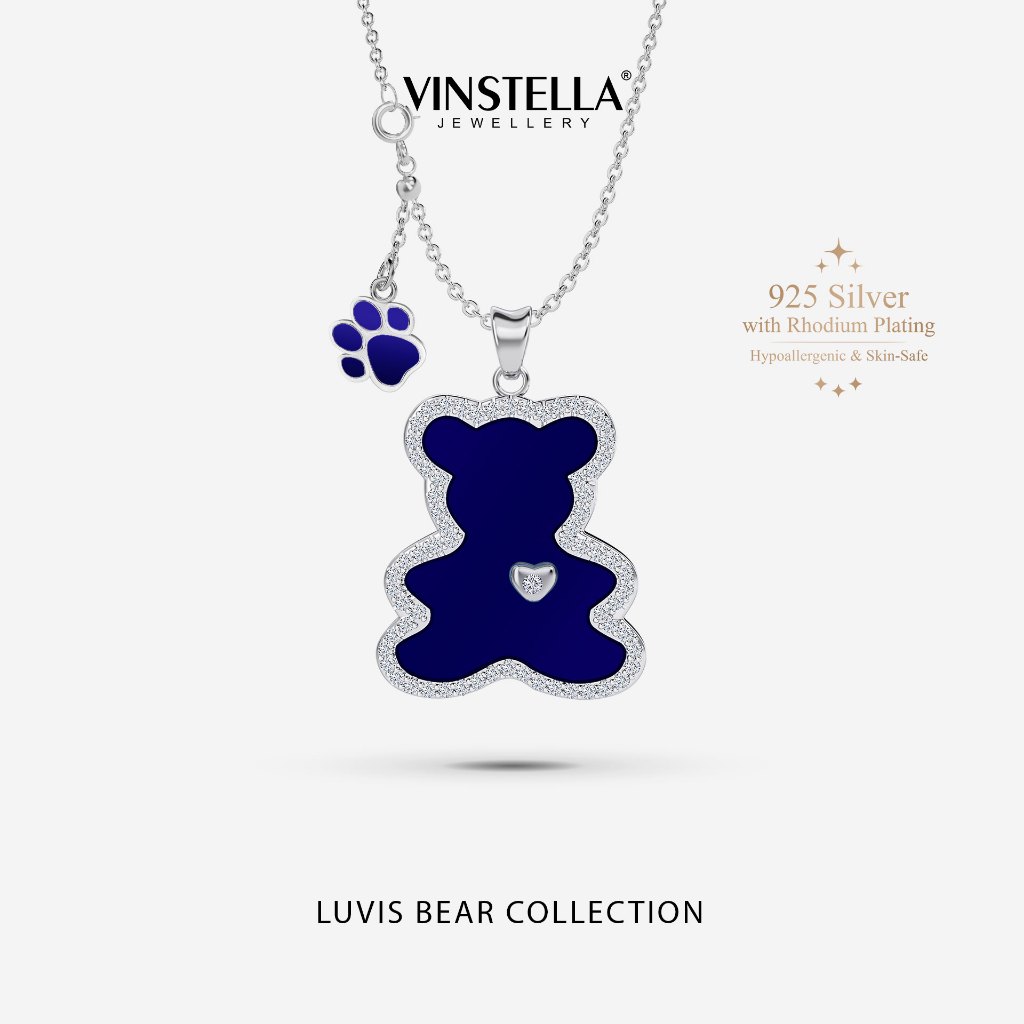 VINSTELLA Luvis Bear Collection – จี้ Lapiz Lazuli | เงิน 925 ชุบโรเดียม พรีเมี่ยม