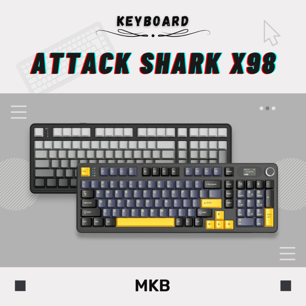 Attack Shark X98 / X98 Pro Hot-Swap โครงสร้างปะเก็น RGB แบบกําหนดเองพร้อมลูกบิด / หน้าจอ Tri-Mode Fu