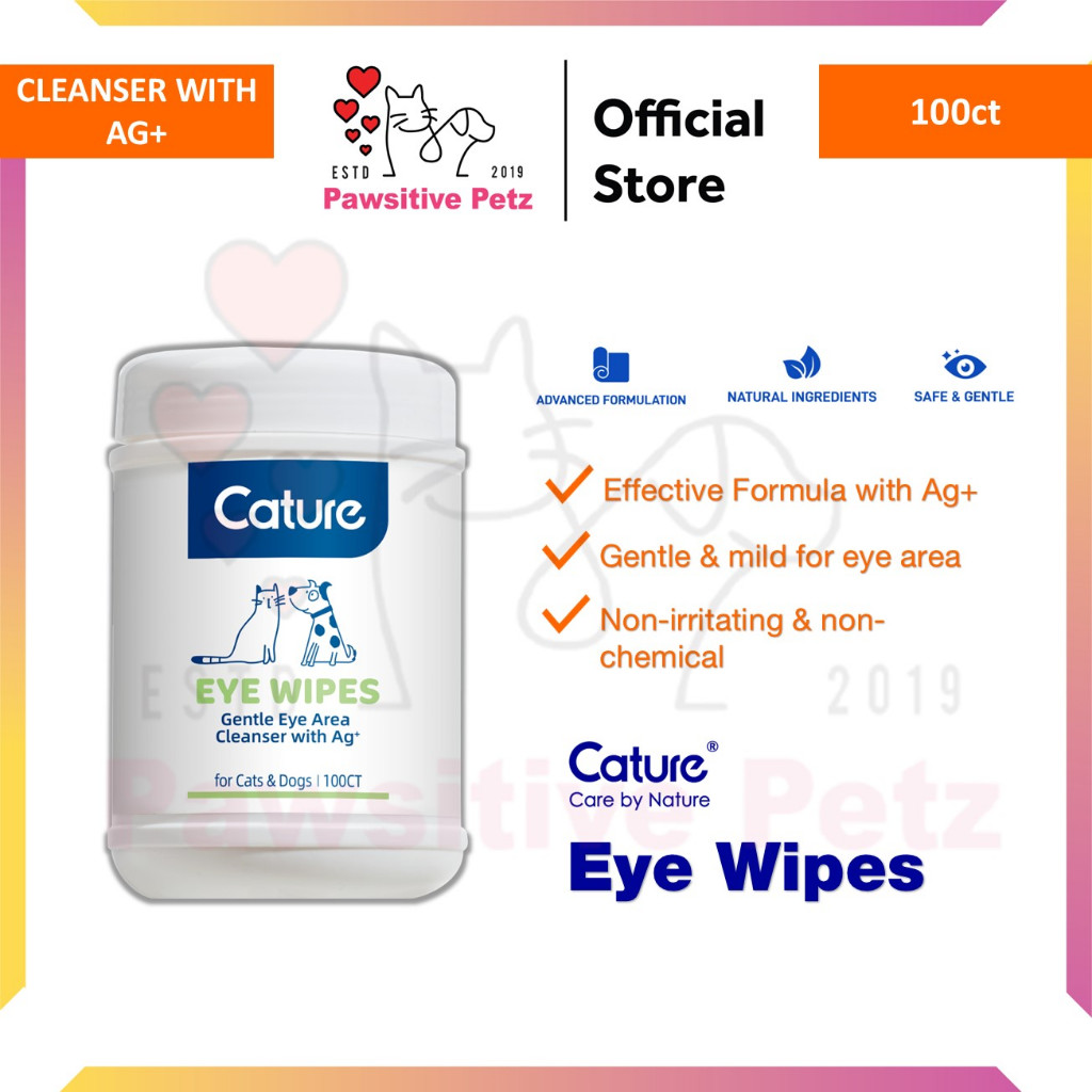 Cature Daily care Pet Eye Wipes - 100 ผ้าเช็ดทําความสะอาดแมวสุนัข Ubat cuci mata kucing Tisu Basah ก