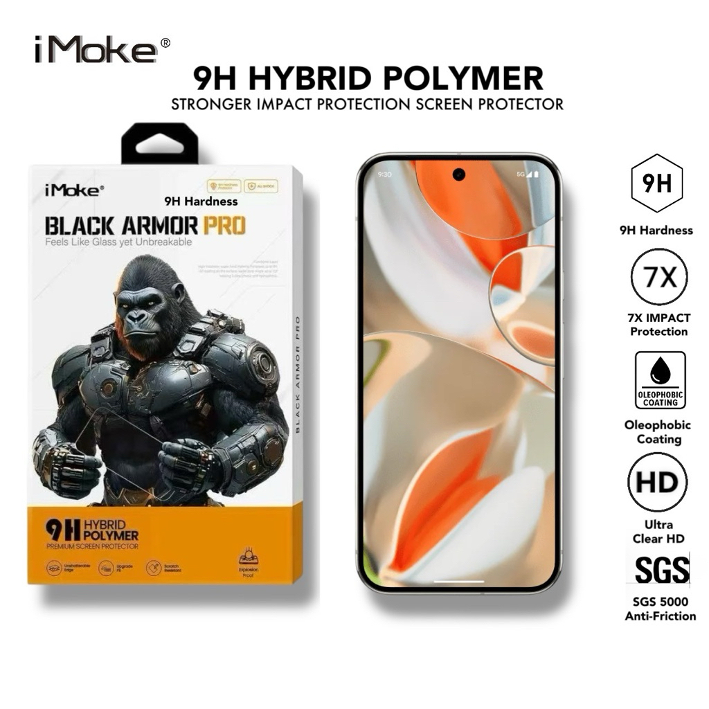 IMoke 9H เกราะสีดํา Pro Impact AR ป้องกันหน้าจอสําหรับ Pixel 10 Pro XL/10 Pro/9 Pro XL/9a/9 Pro