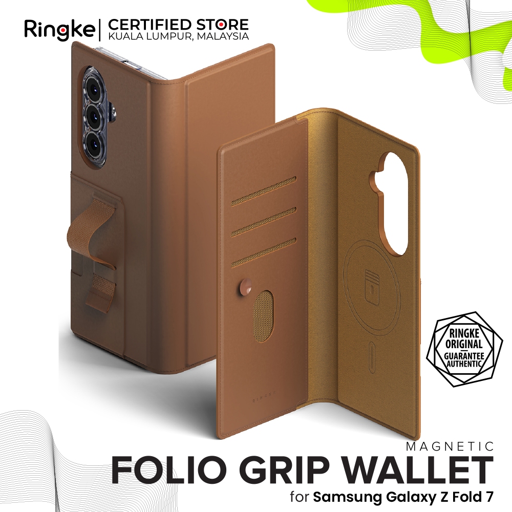 RINGKE FOLIO GRIP WALLET MAGNETIC Samsung Galaxy Z Fold 7 Snap On MagSafe เคสหนัง PU ที่ถอดออกได้หรู