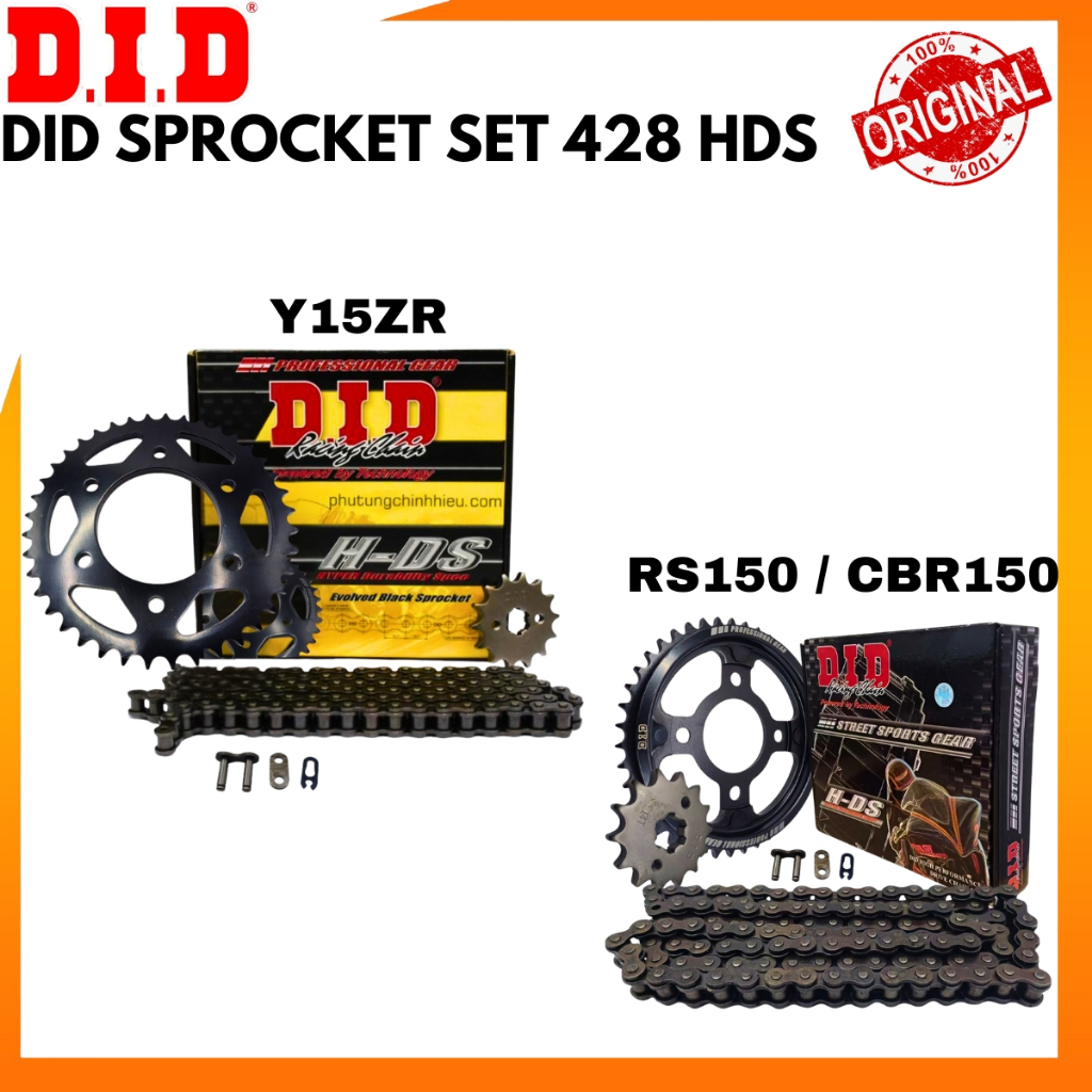 DID SPROCKET SET 428 HDS 100% ORGINAL Y15ZR & RS150/CBR150