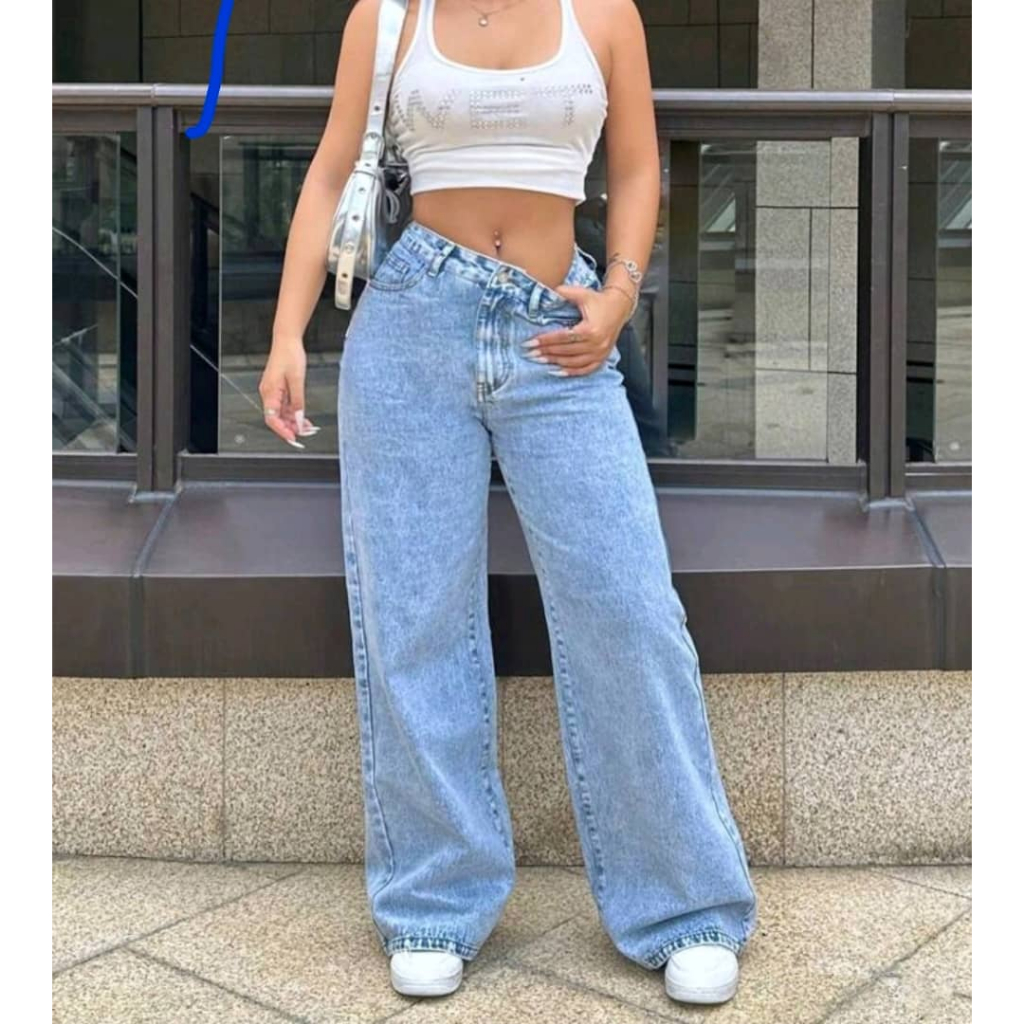 GIGI HADID ACID WASH WIDE LEG JEAN สําหรับผู้หญิง/ผู้หญิง 26-36