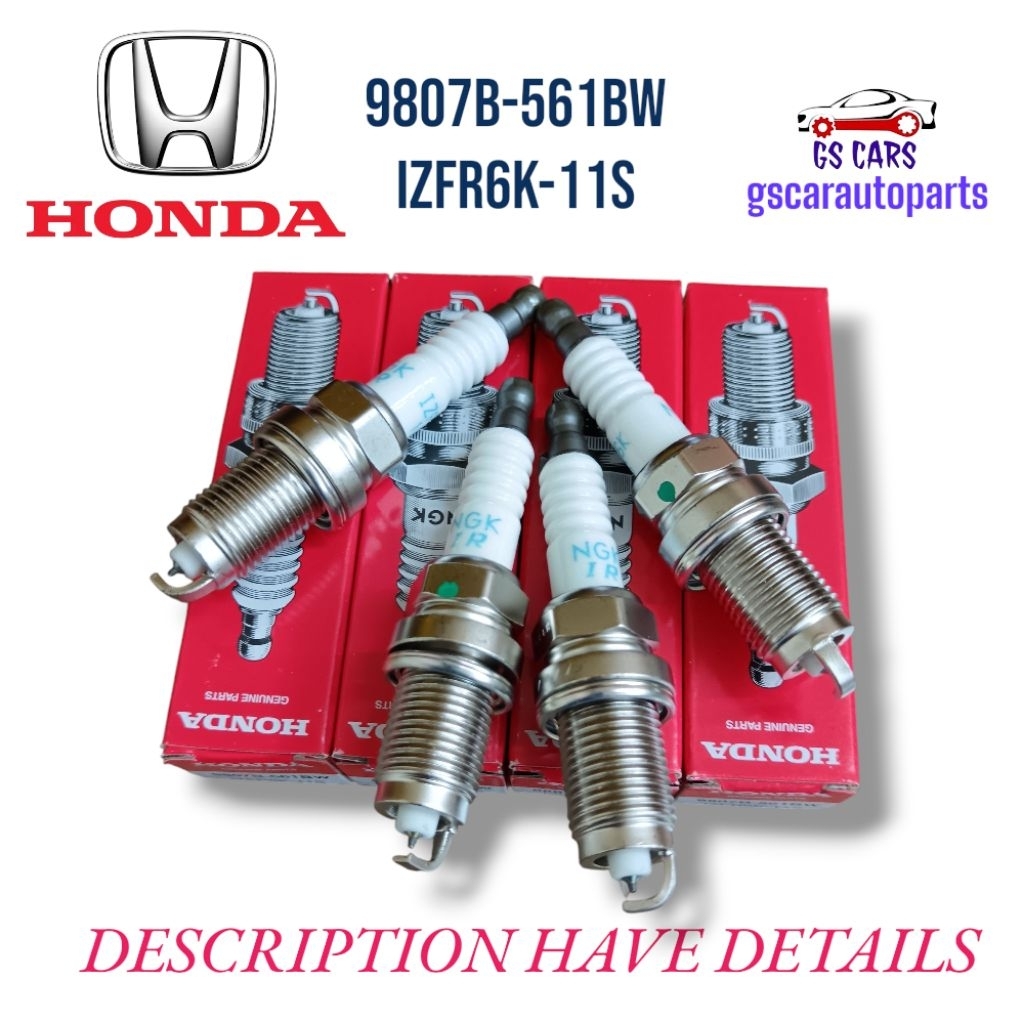 Honda Ngk 4 ชิ้น Iridium Spark Plugs Accord/City/Civic/Crv/Jazz/Odyssey/Stream IZFR6K11S 12290-R62-H