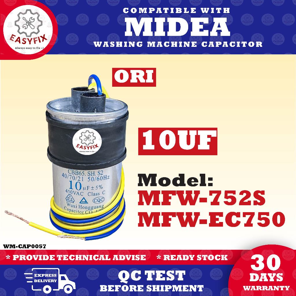 / MFW-EC750 COMPATIBLE MFW-752S พร้อม 10UF 450V SPIN WASH เครื่องซักผ้า CAPACITOR MIDEA Mlz3 /