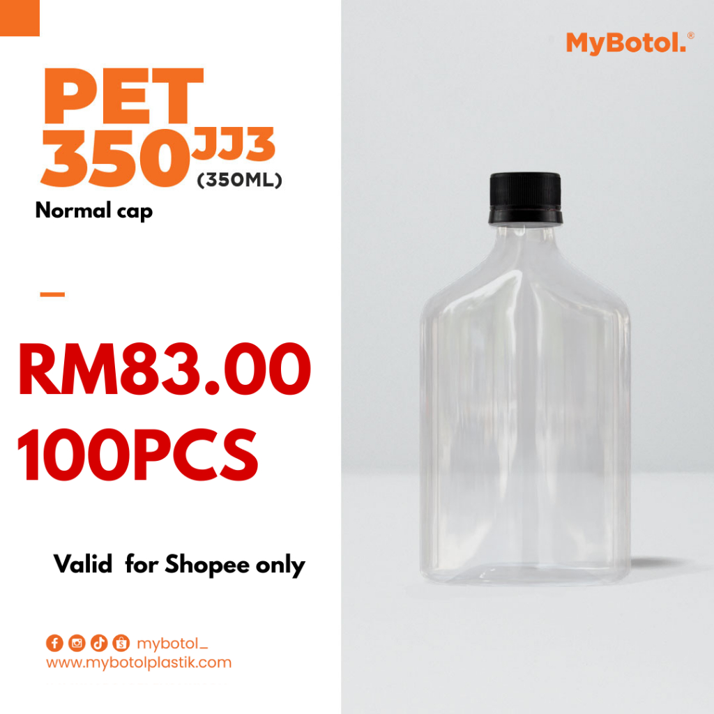 [mybotol] BOTOL PLASTIKE FLAT HIP FLASK 350ML 100PCS